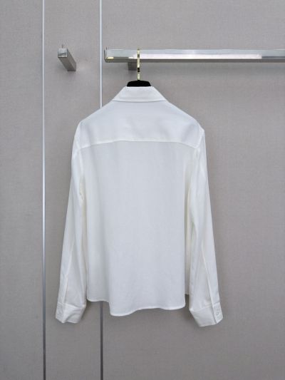 Chanel Turn-Down Collar Long Sleeve Shirt in White