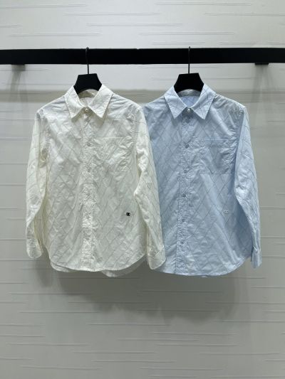 Chanel Turn-Down Collar Long Sleeve Shirt in White