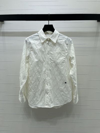 Chanel Turn-Down Collar Long Sleeve Shirt in White