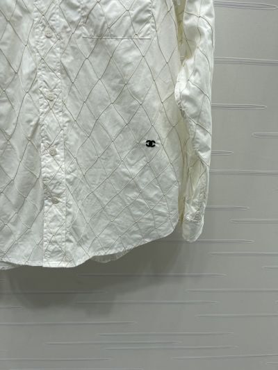 Chanel Turn-Down Collar Long Sleeve Shirt in White