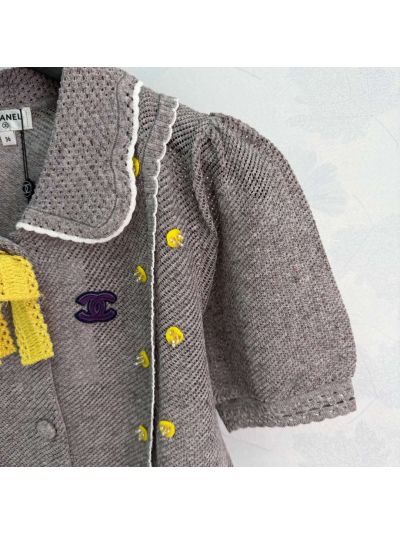Chanel Turn-Down Collar Short Sleeve Cardigan in Grey and White