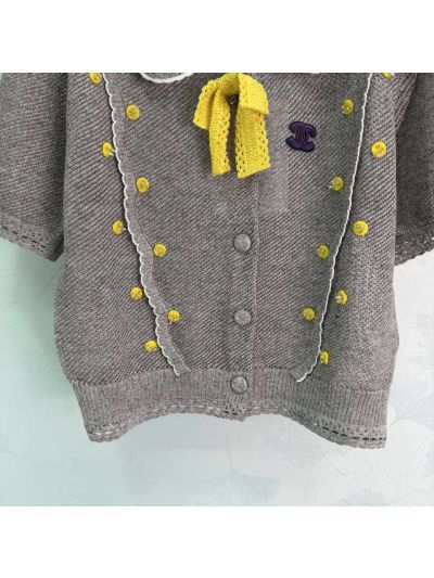 Chanel Turn-Down Collar Short Sleeve Cardigan in Grey and White