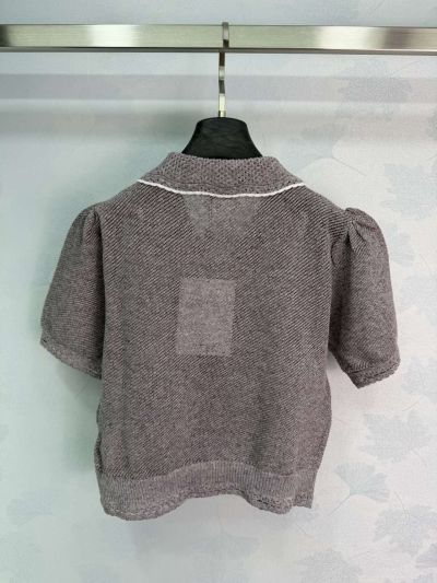 Chanel Turn-Down Collar Short Sleeve Cardigan in Grey and White