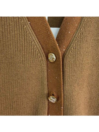 Chanel Turn-Down Collar Sleeveless Vest in Brown and Beige