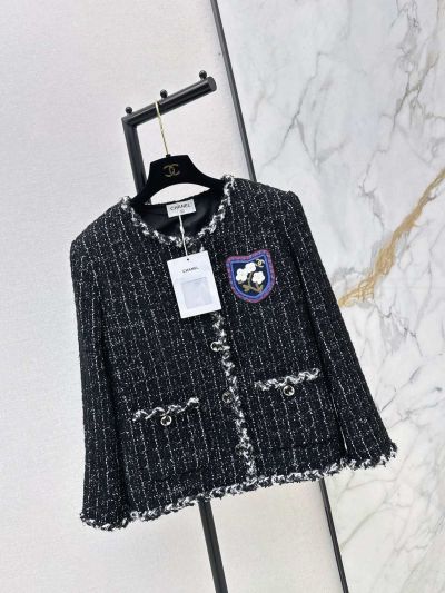 Chanel Tweed Beaded Coat in Black