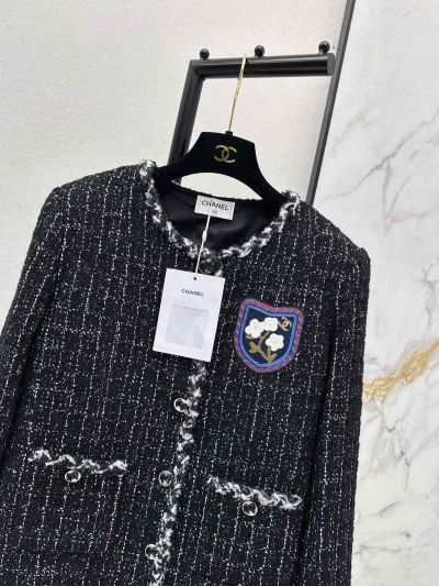 Chanel Tweed Beaded Coat in Black
