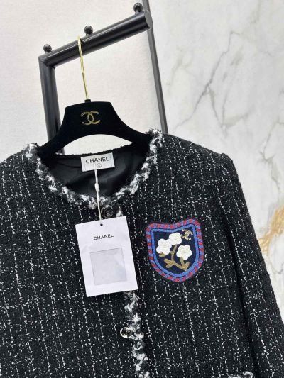 Chanel Tweed Beaded Coat in Black