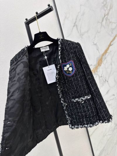 Chanel Tweed Beaded Coat in Black