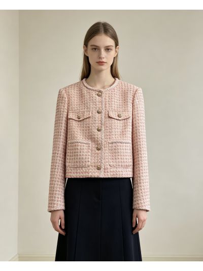 Chanel Tweed Button-Front Coat in Pink and Beige