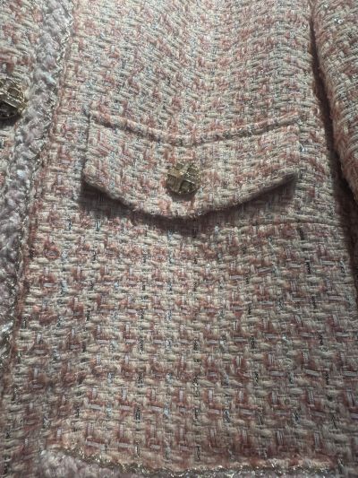 Chanel Tweed Button-Front Coat in Pink and Beige
