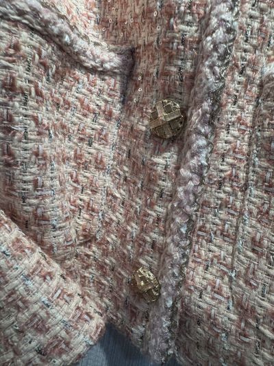 Chanel Tweed Button-Front Coat in Pink and Beige