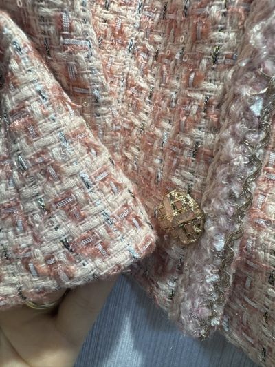 Chanel Tweed Button-Front Coat in Pink and Beige