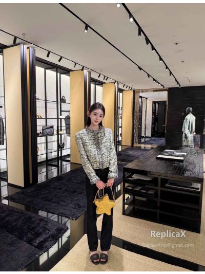 Chanel Tweed Long Sleeve Blazer in White and Black