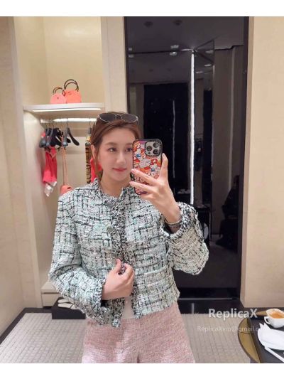 Chanel Tweed Long Sleeve Blazer in White and Black