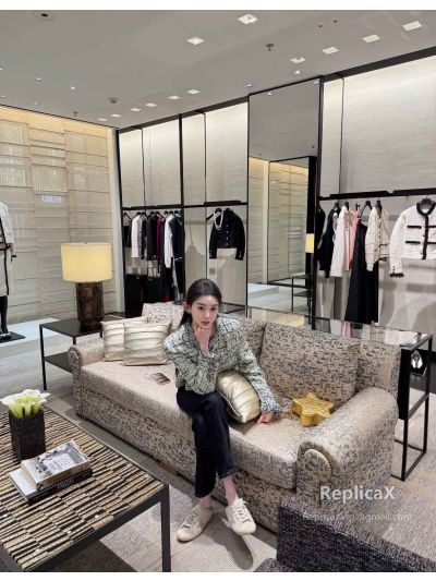 Chanel Tweed Long Sleeve Blazer in White and Black