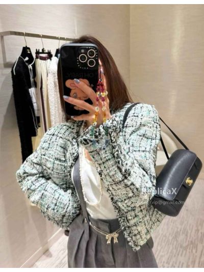 Chanel Tweed Long Sleeve Blazer in White and Black