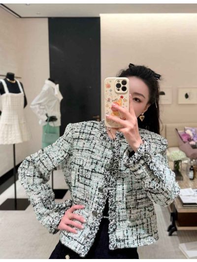 Chanel Tweed Long Sleeve Blazer in White and Black