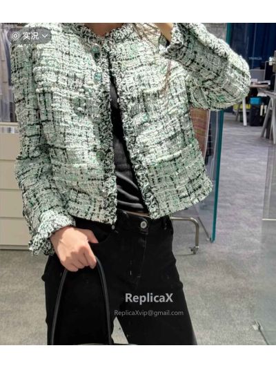 Chanel Tweed Long Sleeve Blazer in White and Black