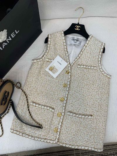 Chanel Tweed Quilted Vest in White