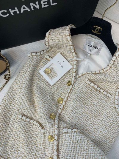 Chanel Tweed Quilted Vest in White