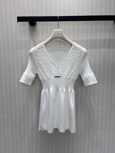 Miu Miu V-Neck Lace Shirt in White