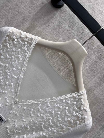 Chanel V-Neck Lace Shirt in White