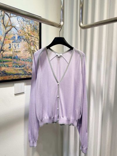 Chanel V-Neck Long Sleeve Cardigan in Lavender
