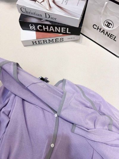 Chanel V-Neck Long Sleeve Cardigan in Lavender