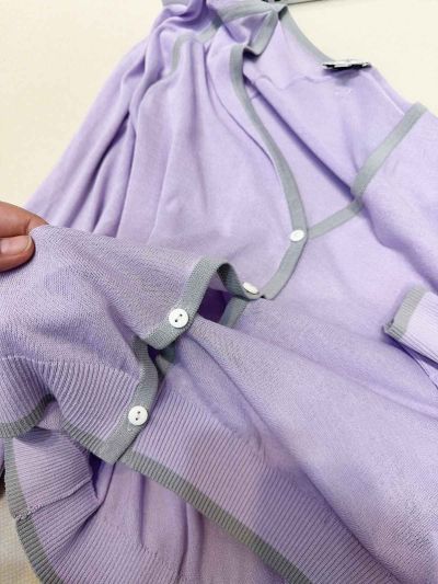 Chanel V-Neck Long Sleeve Cardigan in Lavender