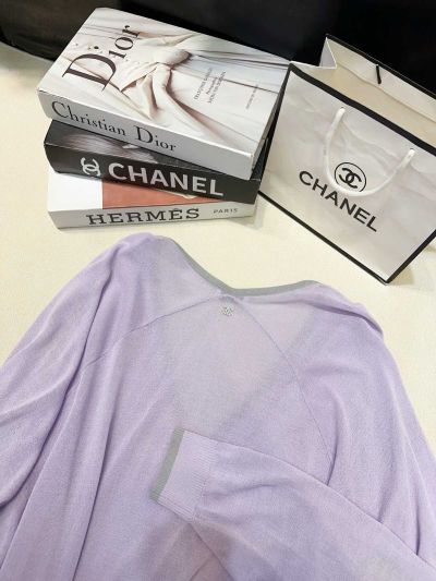 Chanel V-Neck Long Sleeve Cardigan in Lavender