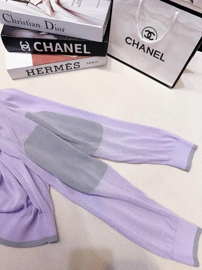 Chanel V-Neck Long Sleeve Cardigan in Lavender