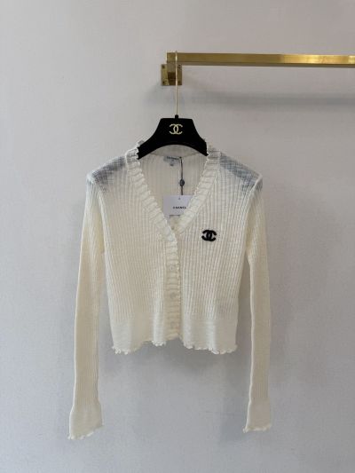 Chanel V-Neck Long Sleeve Cardigan in White
