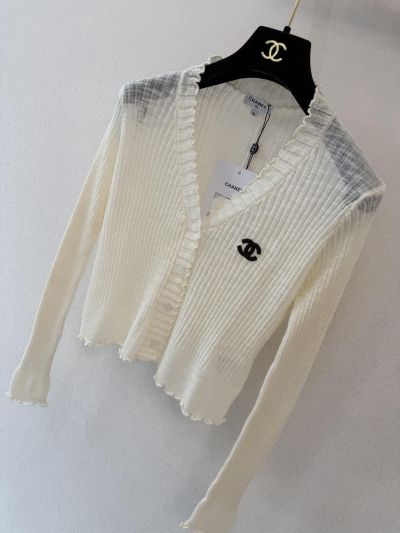 Chanel V-Neck Long Sleeve Cardigan in White