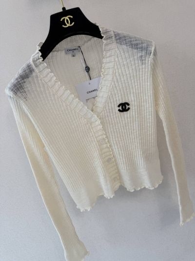 Chanel V-Neck Long Sleeve Cardigan in White