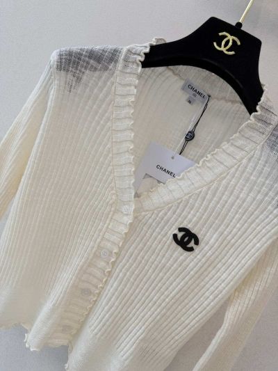 Chanel V-Neck Long Sleeve Cardigan in White