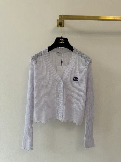 Chanel V-Neck Long Sleeve Cardigan in White