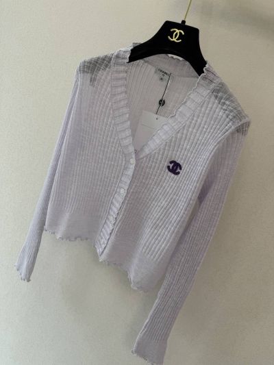 Chanel V-Neck Long Sleeve Cardigan in White