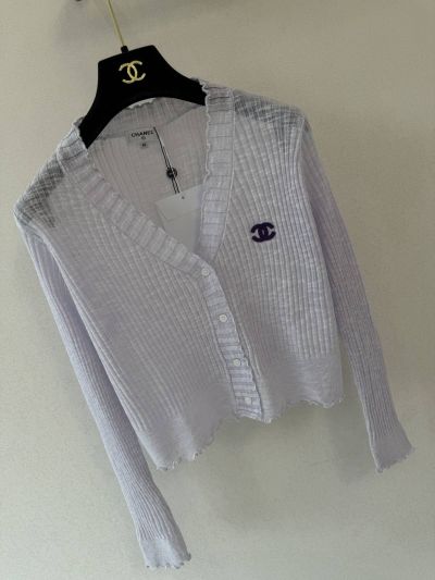 Chanel V-Neck Long Sleeve Cardigan in White