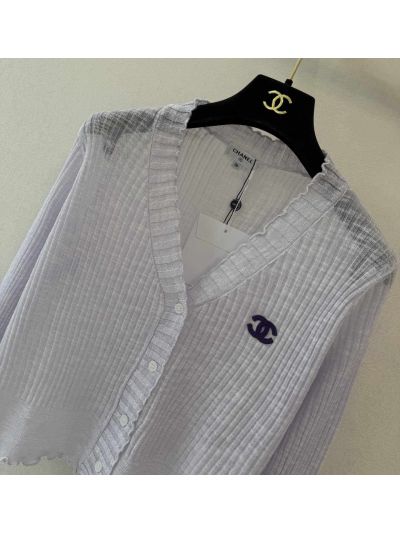 Chanel V-Neck Long Sleeve Cardigan in White
