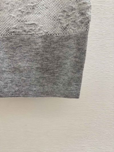 Chanel V-Neck Openwork Knit Top in Grey