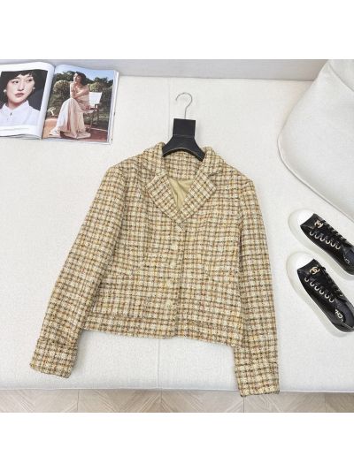 Chanel V-Neck Plaid Coat in Multicolor