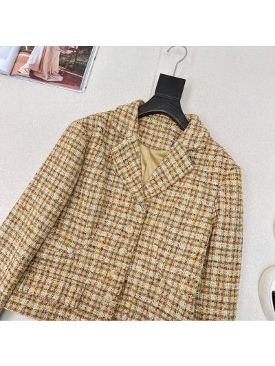 Chanel V-Neck Plaid Coat in Multicolor