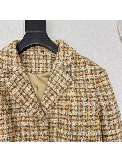 Chanel V-Neck Plaid Coat in Multicolor