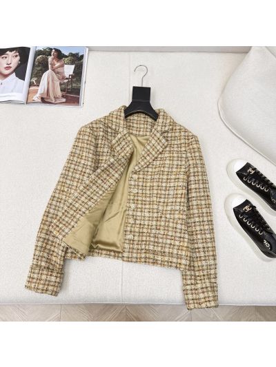 Chanel V-Neck Plaid Coat in Multicolor