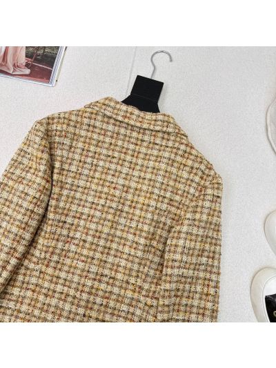 Chanel V-Neck Plaid Coat in Multicolor