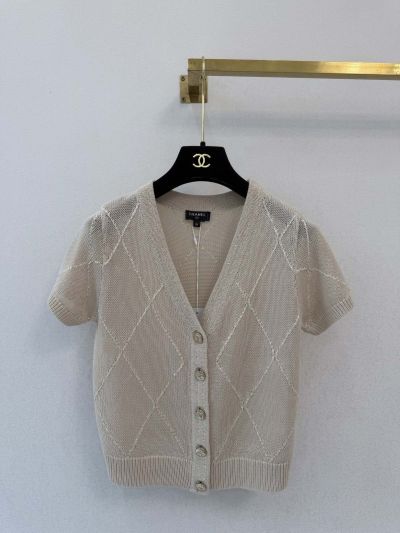 Chanel V-Neck Short Sleeve Set in Beige