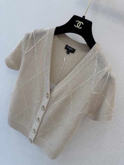 Chanel V-Neck Short Sleeve Set in Beige