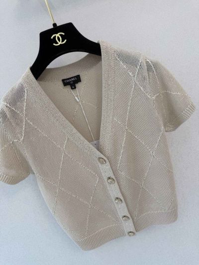 Chanel V-Neck Short Sleeve Set in Beige