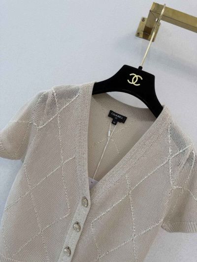 Chanel V-Neck Short Sleeve Set in Beige