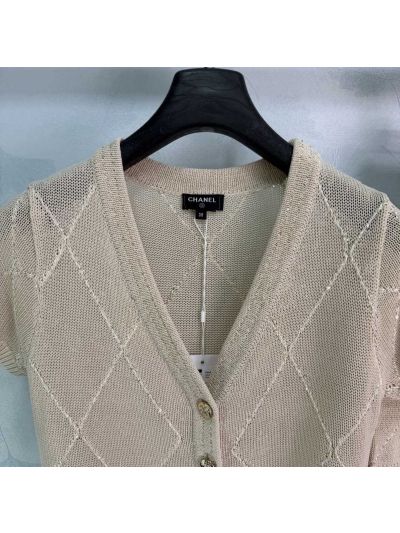 Chanel V-Neck Short Sleeve Set in Beige